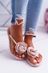 Dámske flip -flops flip -flops béžové kvetinové trblietky elenda