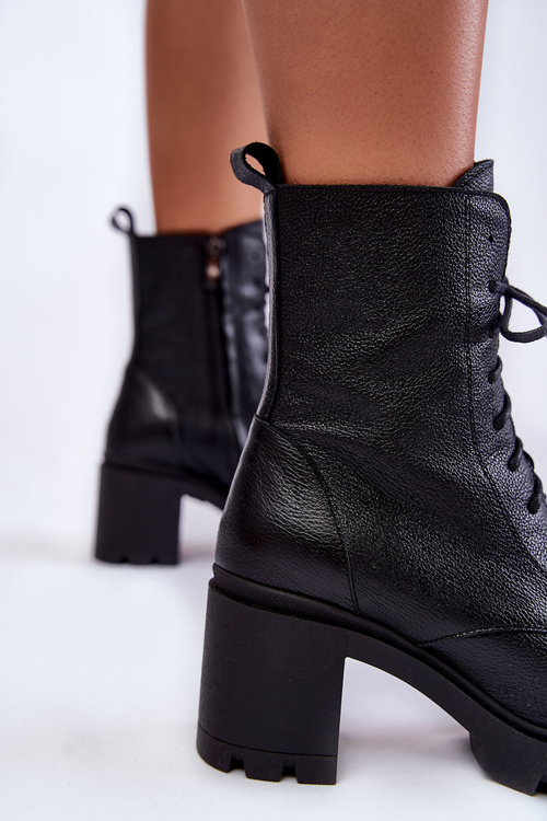 Kůže Dámské Kozačky Na Vysokém Podpatku Černe Rea