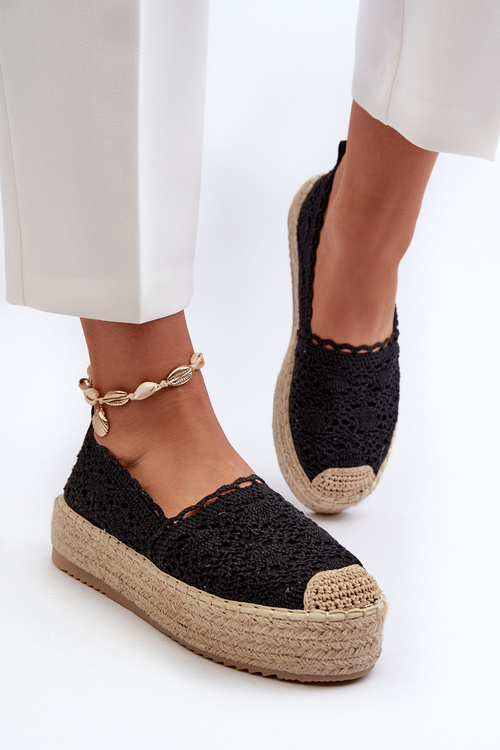 Dámské černé korálkové espadrilky na platformě Elarose