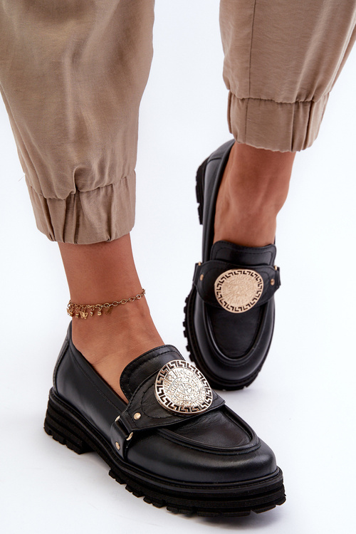 Zazoo 3485 Dámské mokasíny s zlatým ozdobou Přírodní kůže