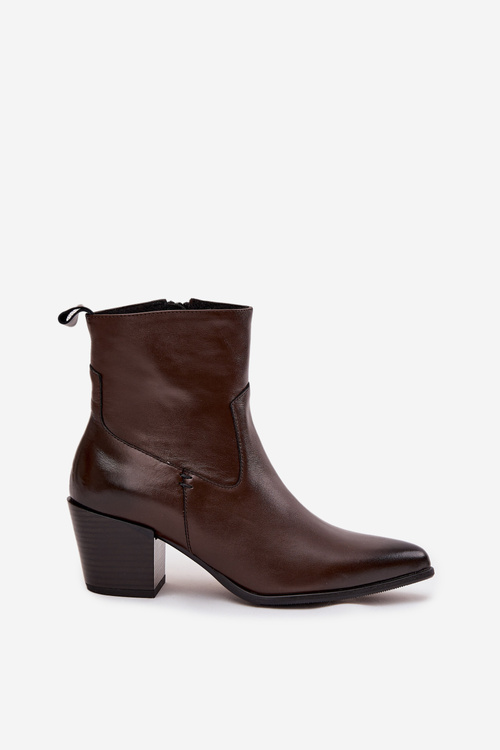 Kožené dámske kovbojky na podpätku s podšívkou Zazoo 60565 Čokoládové