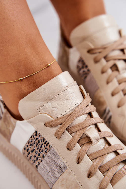 Kožené športové topánky na platforme Maciejka 05482-04 béžová