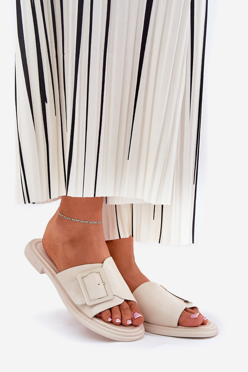 Kožené Dámské Pantofle S Přezkou D&A Béžové SJ2302-01