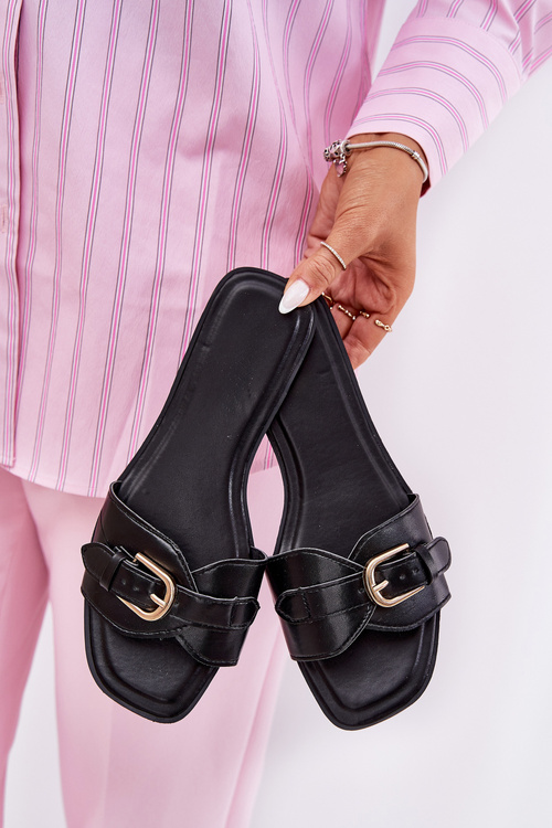 Ploché Dámske Sandále So Zlatou Sponou Čierne Esiobb