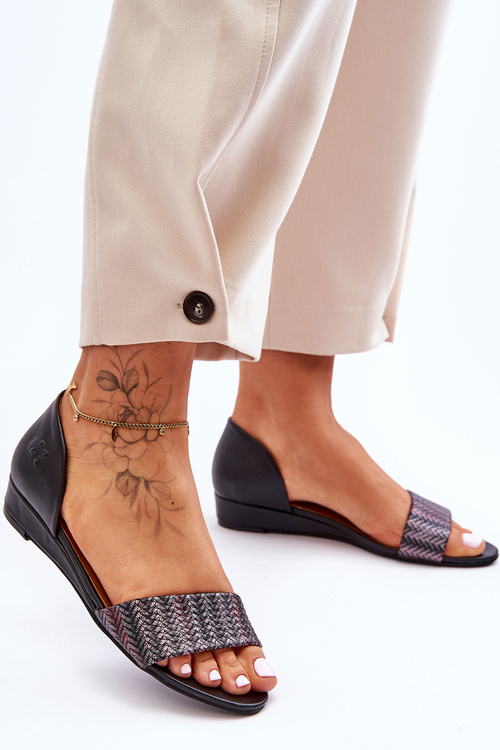 Kožené Sandály Maciejka 1971-65 Černá