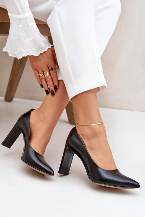 Elegantné Lodičky Z Prírodnej Kože Na Podpätku Čierne Lewski 2659/2043