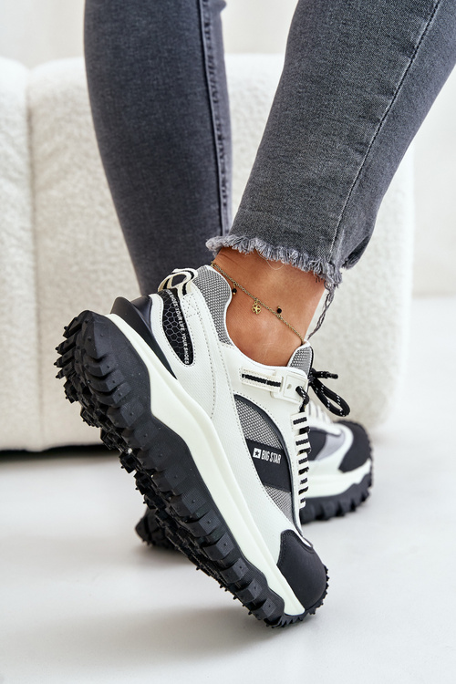 Kožené Dámske Sneakersy Na Platforme Big Star OO274A220 HI-POLY SYSTEM Biela-Čierna