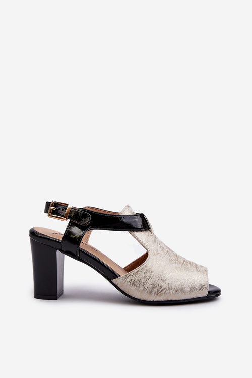 Dámske sandále na opätku z eko kože zlatisto-čierne Queenmarie