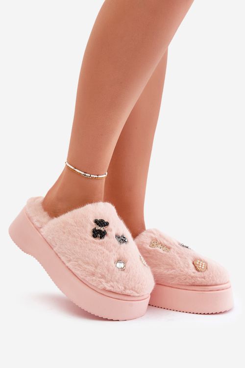 Dámske Kožušinové Papuče Na Hrubej Podošve S Pripínacími Růžovými Zintoria