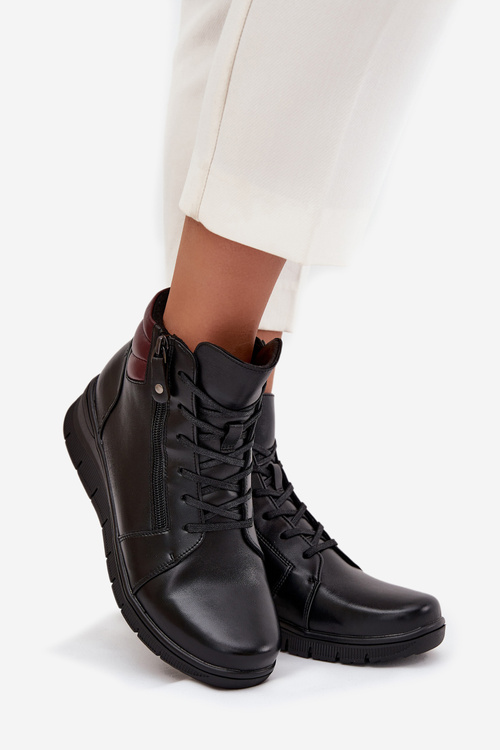 Kožené dámske platformové čižmy s izoláciou Vinceza 39963 Čierne