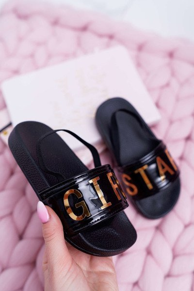 Dětská Nazouváky Dívčí se Slovy Girl Star Černé Bambi