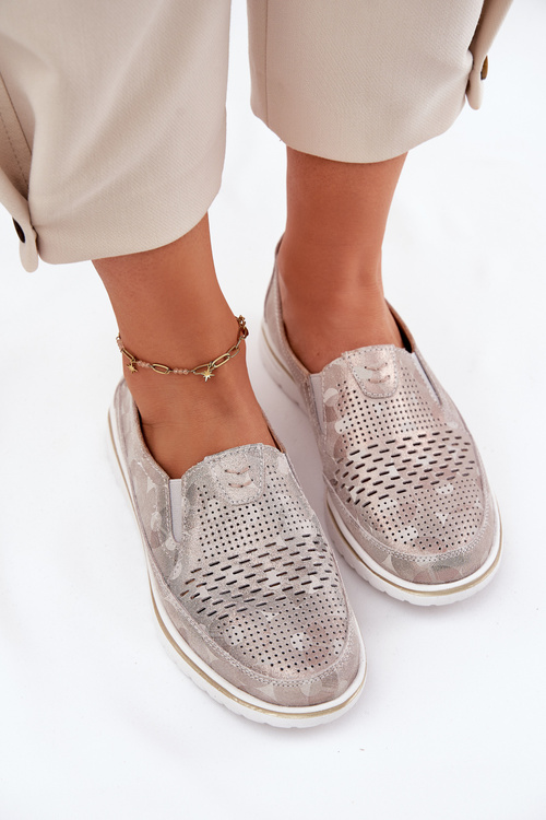 Semišové topánky s nízkym béžovým a zlatom Inez