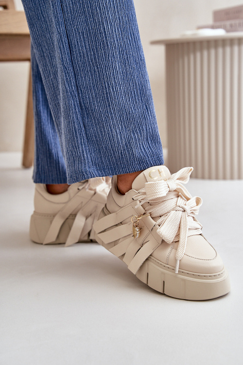 Dámské kožené tenisky s ozdobami CheBello 4292 béžové