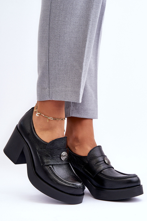 Dámské kožené polobotky na sloupu černé Dunadia