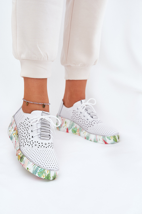 Dámske Kožené Topánky Na Klíne Artiker 56C1799 Bielo-Strieborné