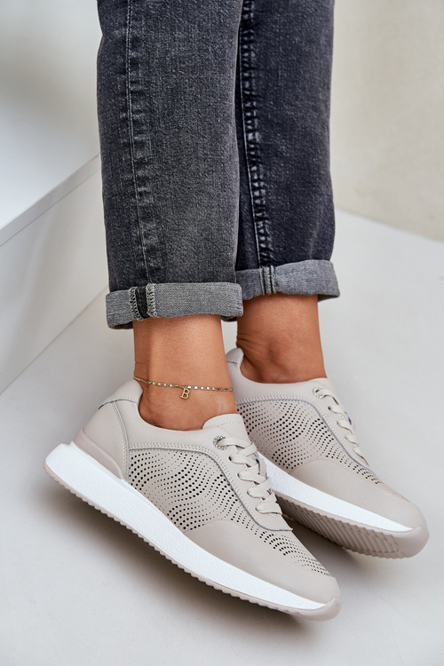 Kožené Športové Topánky Tenisky Dámske S.Barski LR51-551 Béžové