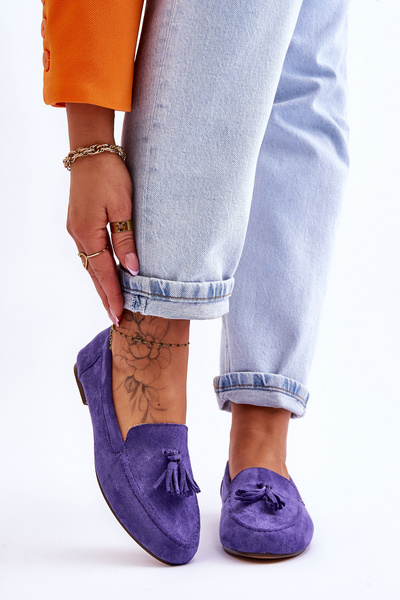 Semišové klasické fialové okraje Averil s strapcami