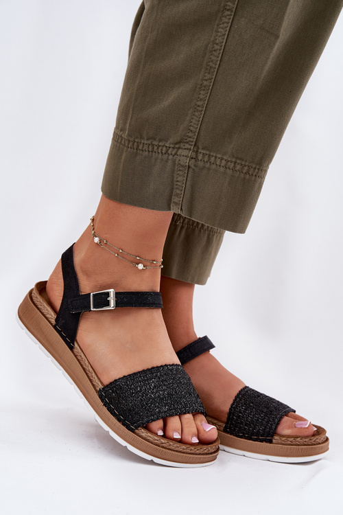 Dámske sandále s pletením na pásku Čierne Inblu GS000050