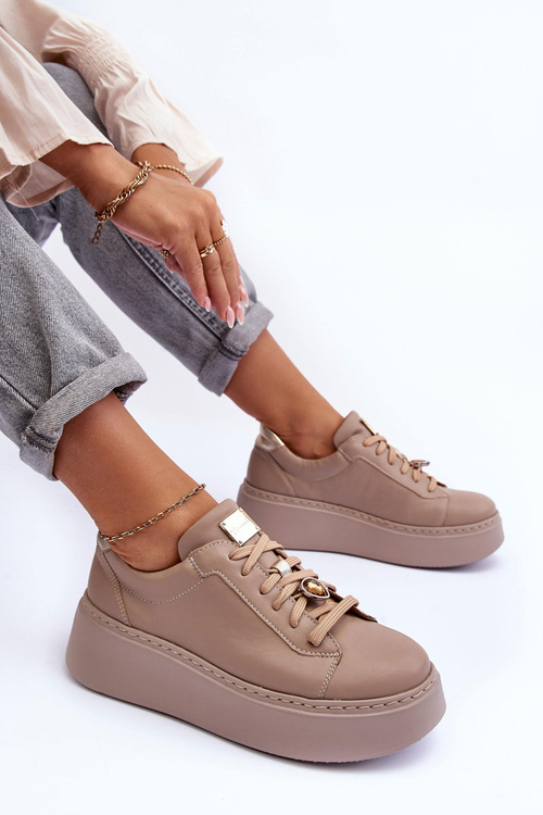 Kožené športové topánky na platforme Maciejka 06191-04 béžová