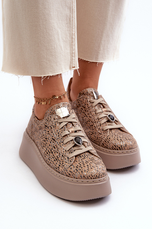 Kožené sportovní boty na platformě Maciejka 06191-10 Bežové