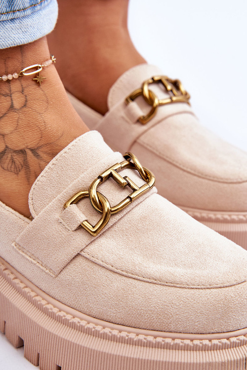 Ženské semišové mokasíny na platforme Larey Light Beige Platform