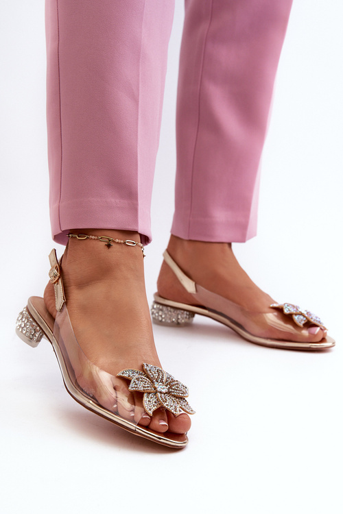 Průhledné sandály na nízkém podpatku s ozdobou zlato D&A MR38-383