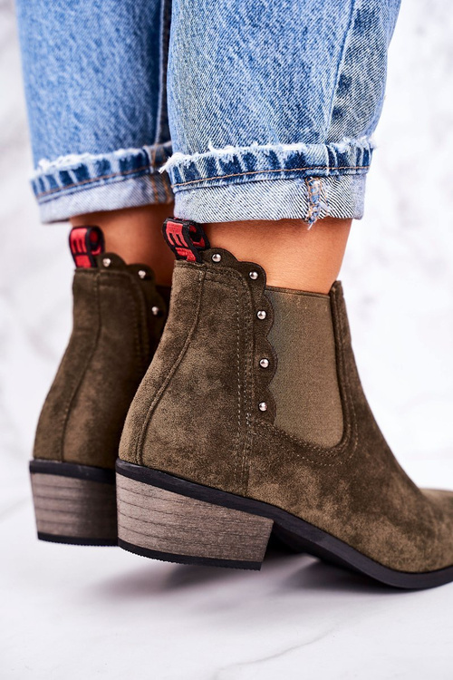 Dámske klasické topánky Chelsea, tmavozelené semišové topánky