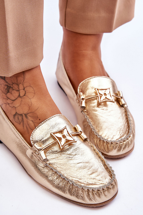 Klasické kožené mokasíny s ozdobou Laura Messi 2459 zlato