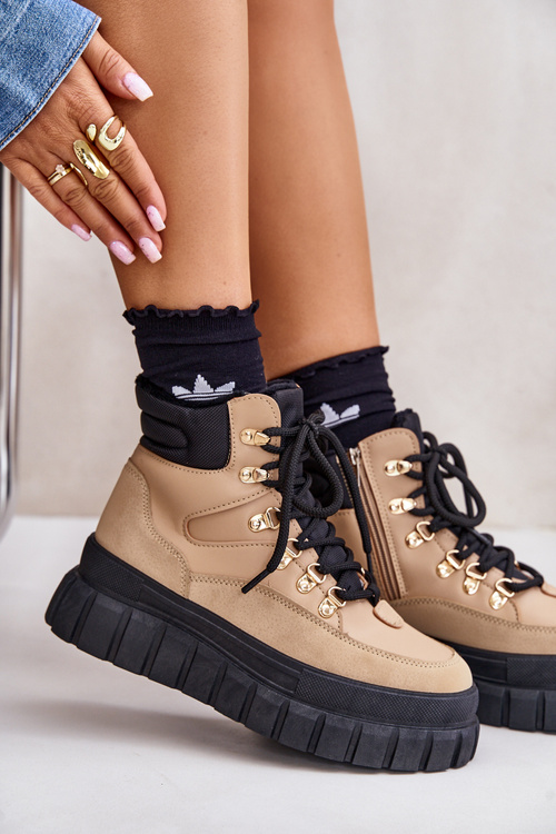 Dámske Zateplené Kotníkové Topánky Na Platforme Hnedé Jelenia