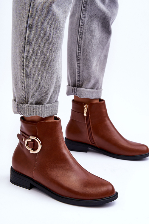 Ploché kožené topánky na päte hnedé meronei