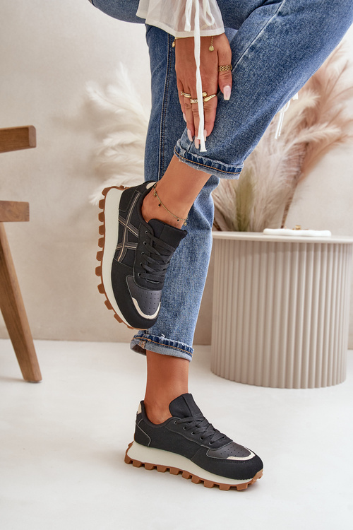 Tenisky Sportovní Dámské Šněrovací Na Platformě Černé Mialunae