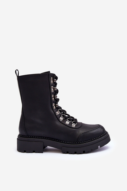 Kožené Trapery Botky Ocieplane Černé Dannae