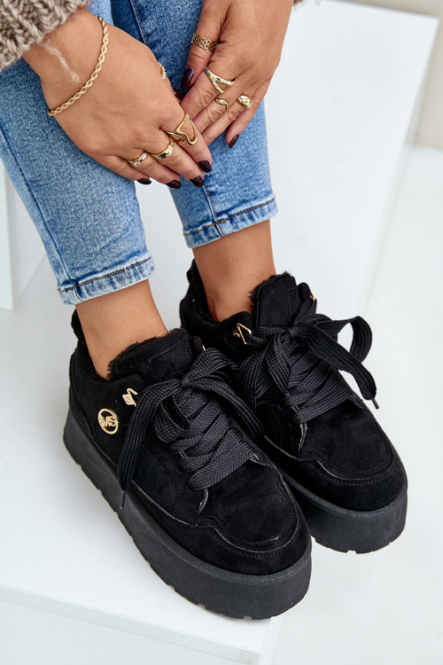 Zateplené dámske sneakersy na platforme čierne Velarisea