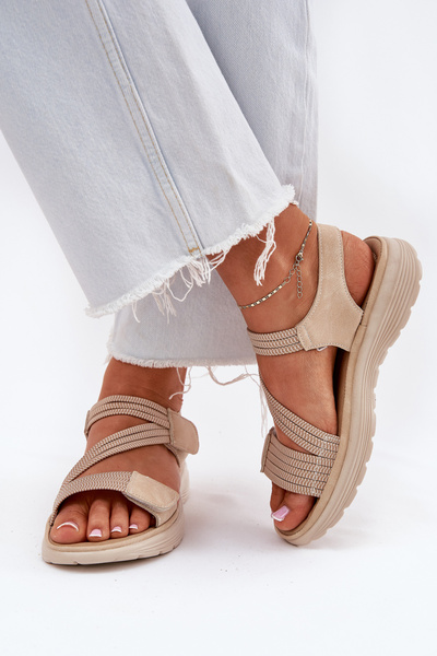 Dámske Pohodlné Sandále Na Suchý Zips Beige Eladora