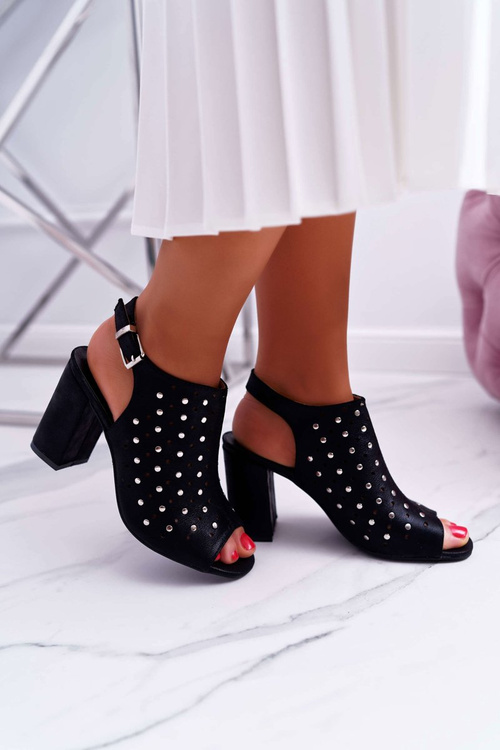Dámské Sandály Podpatku Perforované Černé Hendrix