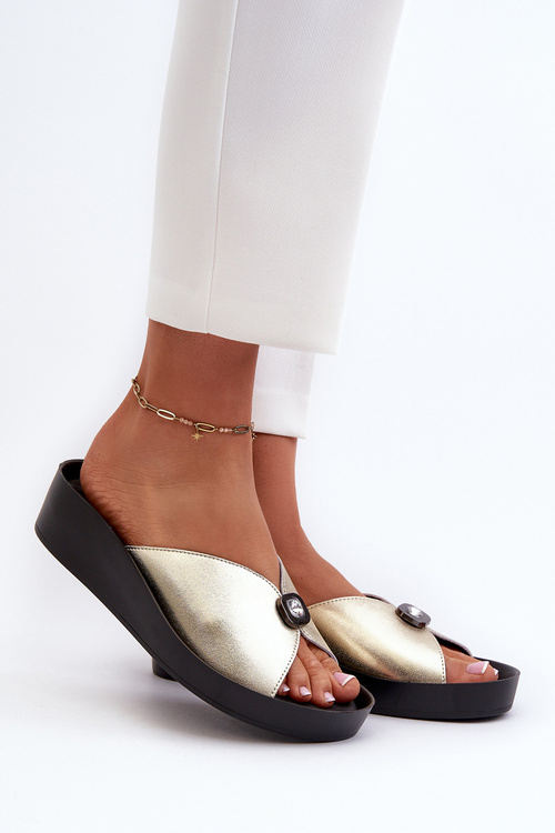 Dámské kožené žabky s ozdobou Zlaté S.Barski KV27-027