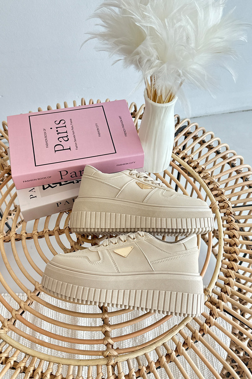 Dámske Tenisky Z Ekokože Na Masívnej Platforme Beige Chrisstin