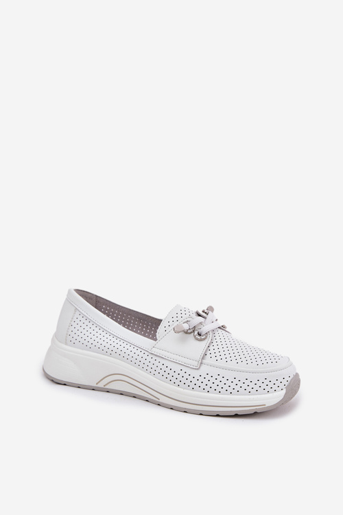 Kožené Polobotky Z Prírodnej Kože Na Platforme Artiker 56C2101 Biele