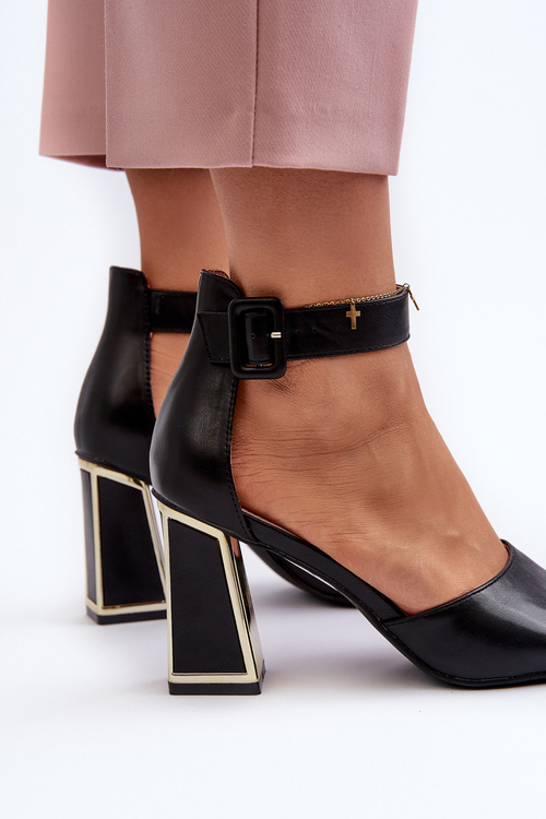 Elegantní černé dámské sandály na podpatku Rosazara