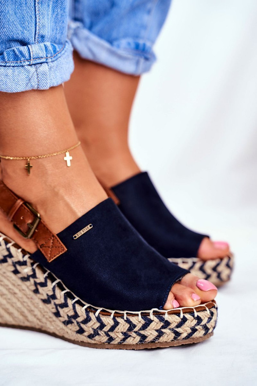 Dámske sandále na klinách Big Star Navy Blue FF274980