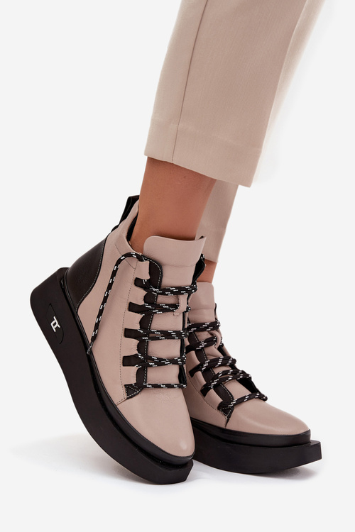 Kožené dámské kotníčkové boty na platformě s vyhříváním Artiker 55C0884 Béžové