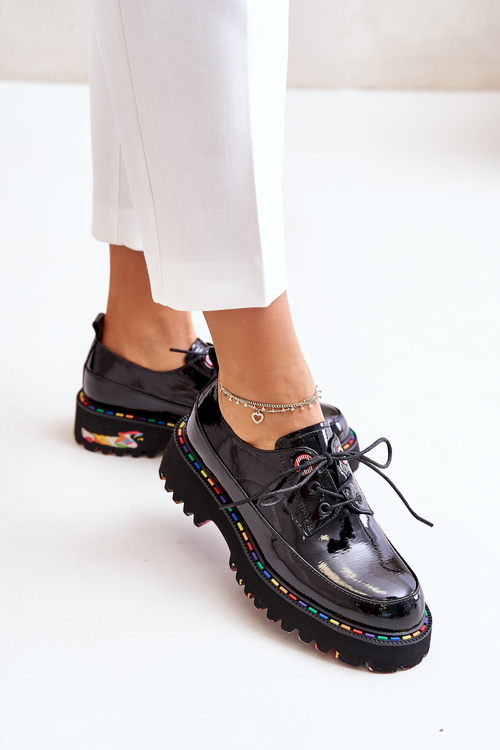 Lakovane Dámske Šnurovacie Topánky Čierne Artiker 55C0497