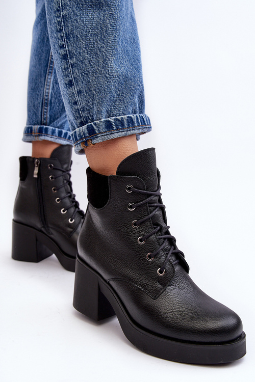 Kůže Dámské Boty Na Sloupu Černé Lemar Leocera