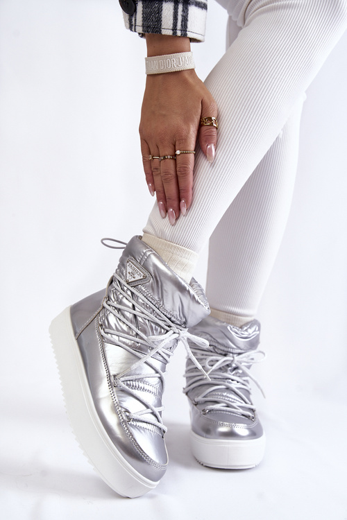 Dámske módne striebro Carrios -Lace -up Snow topánky