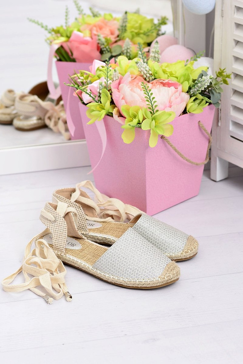 Dámske bielizeň baleríny zviazané strieborné espadrilles more