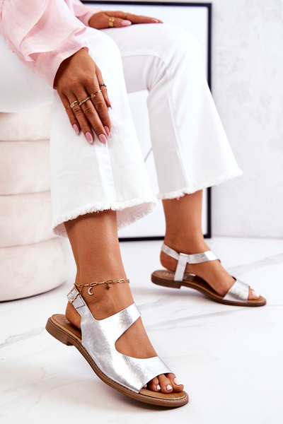 Kožené sandály s přezkou Lewski 3041 Stříbro