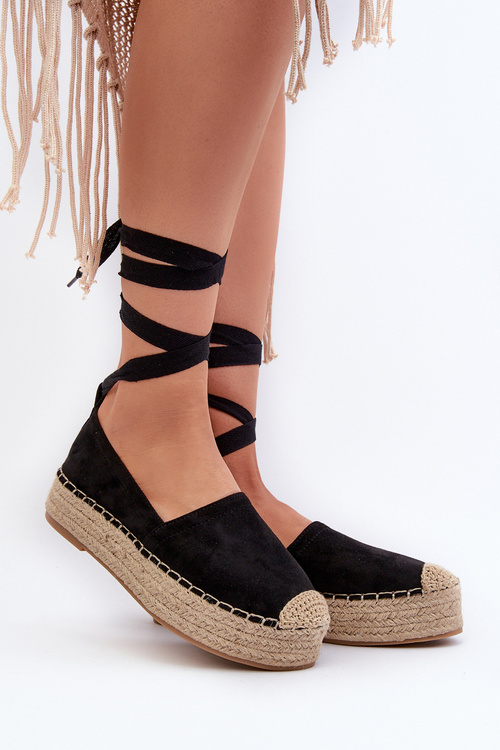Dámské černé espadrilky se šněrováním na platformě s pletením Tailesse