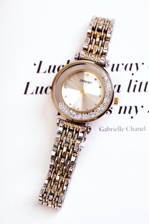 Dámske hodinky na náramku s zirkónmi Ernest Silver-Golden