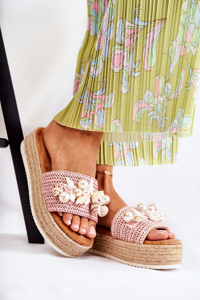 Žabky dámskej platformy žabky s škrupinami ružovou toliou