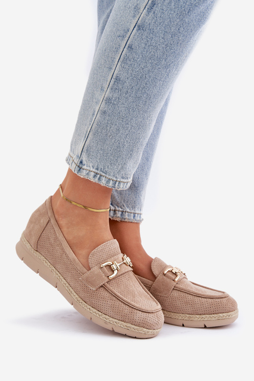 Dierované Mokasíny So Zlatým Detailom A Jutovou Pleteninou Béžové Lainer